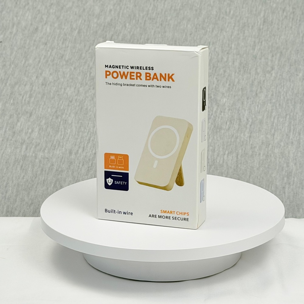 Magnetic Wireless Power Bank Portable Charger with Built-in Wires and Kickstand